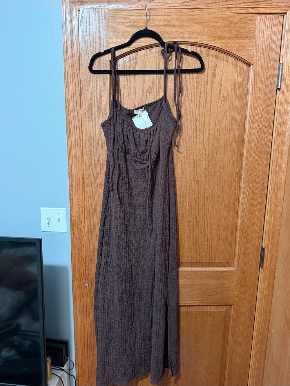 See You Monday Brown Tie-Strap Maxi Dress
